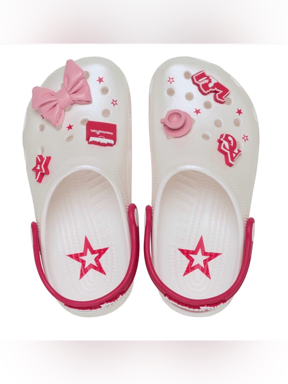 American Girl White Clog Sandals with Pink Accents and Bow